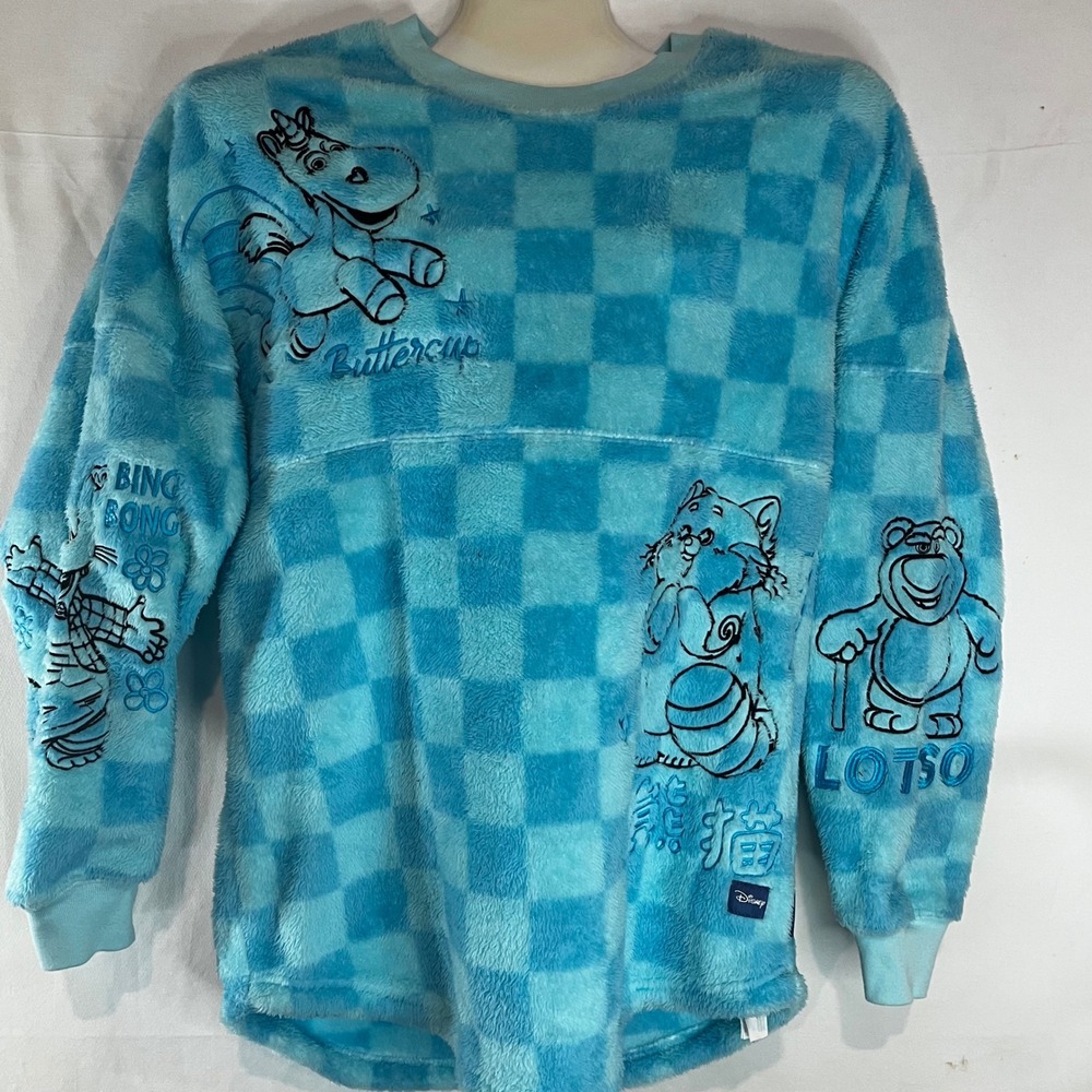 Disney Spirit Jersey Pixar Characters Blue Checkered Sherpa Fleece Oversized L